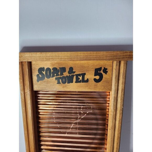 VINTAGE Wood Copper Washboard Soap Towel Wall Bathroom Planter Organizer Rustic - Picture 3 of 10